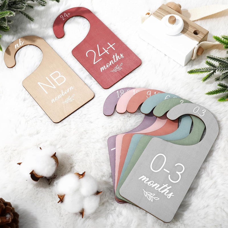 Whaline 8Pcs Baby Closet Dividers Boho Design Hanging Wooden Colorful Babys Closet Size Hanger Organizer Double-Sided Newborn to 24 Months Thicken Baby Wardrobe Organizer - Image 4